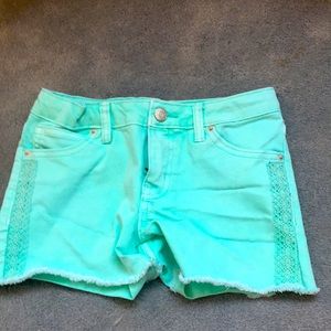 Teal jean shorts